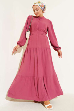 Half Pleated Button Dress Rose Dust