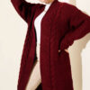 Textured Stripe Knit Cardigan Burgundy