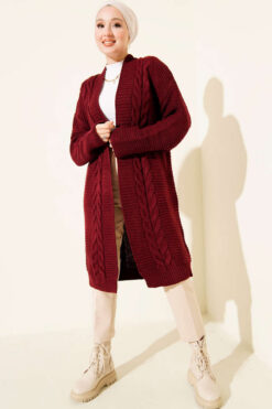 Alternative view of Textured Stripe Knit Cardigan Burgundy
