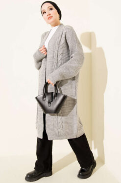 Alternative view of Textured Stripe Knit Cardigan Grey