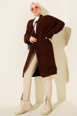Alternative view of Textured Stripe Knit Cardigan Brown