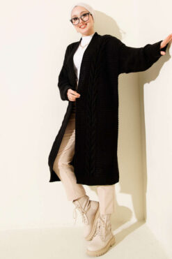 Alternative view of Textured Stripe Knit Cardigan Black
