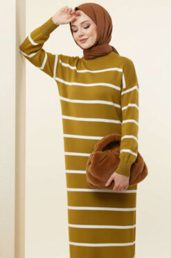 Alternative view of Striped Turtleneck Knit Dress Leaf Green