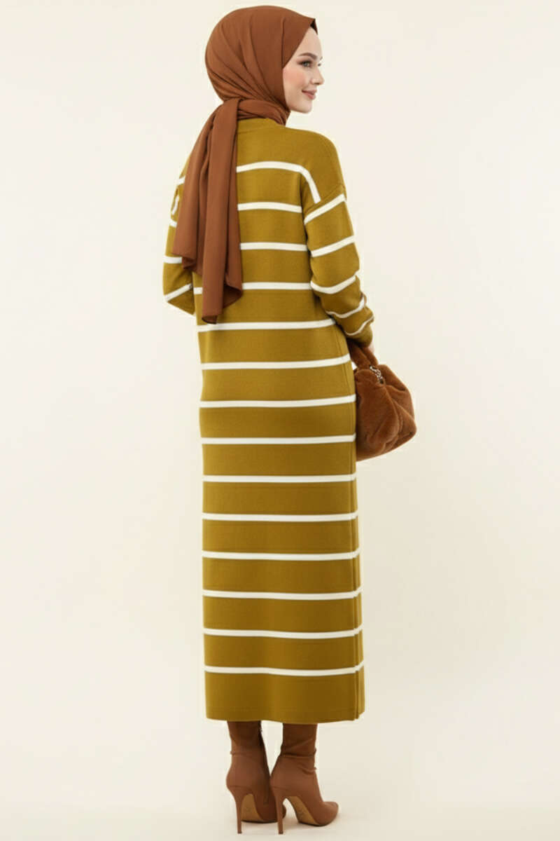 Striped Turtleneck Knit Dress Leaf Green - immagine 3