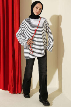 Alternative view of Striped Viscose Tunic White