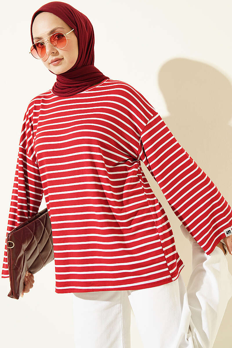 Striped Viscose Tunic Burgundy