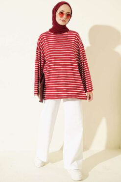 Alternative view of Striped Viscose Tunic Burgundy