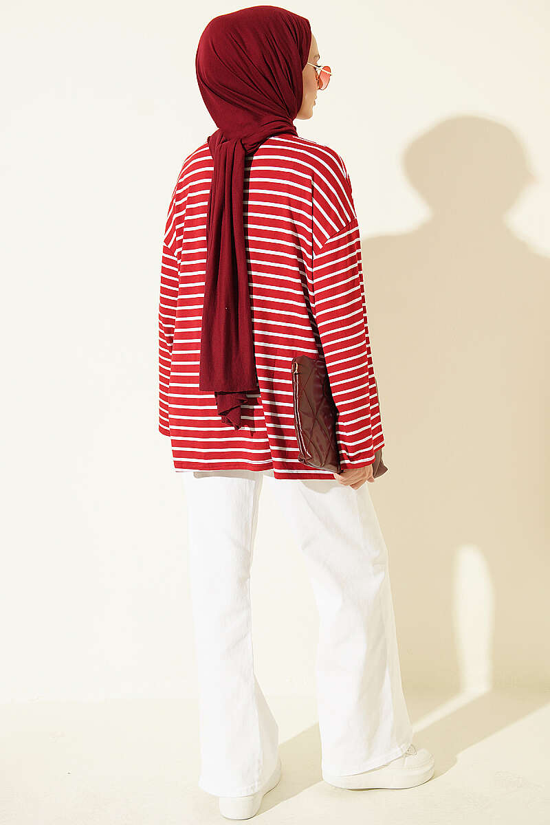 Striped Viscose Tunic Burgundy - Image 3