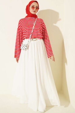 Alternative view of Striped Viscose Tunic Red
