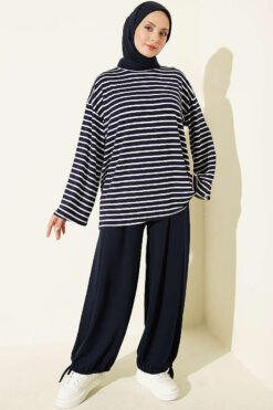 Alternative view of Striped Viscose Tunic Navy Blue