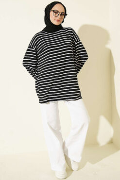 Alternative view of Striped Viscose Tunic Black