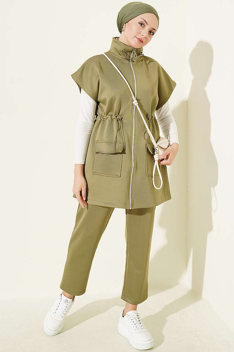Hooded Scuba Two-Piece Set Oil Green