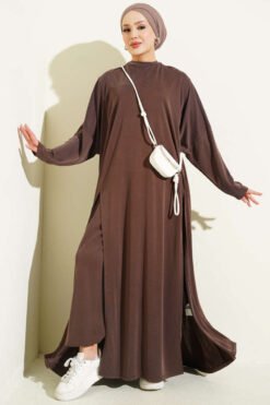 Split-Detail Two-Piece Knit Set Brown