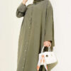Slit Detail Tencel Long Tunic Khaki - الصورة 2