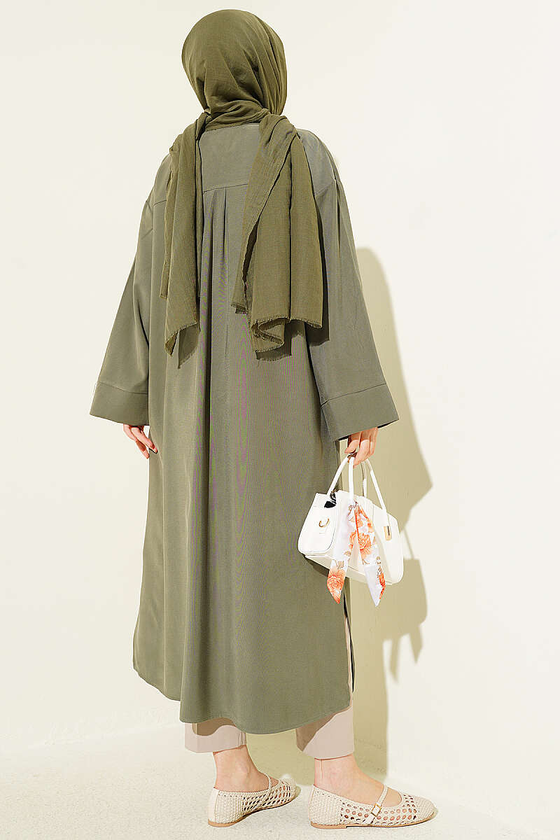 Slit Detail Tencel Long Tunic Khaki - الصورة 3