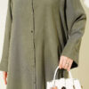 Slit Detail Tencel Long Tunic Khaki - الصورة 4