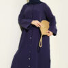 Slit Detail Tencel Long Tunic Navy Blue - الصورة 2