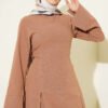 Split Hem Belted Linen Tunic Set Latte - Imagen 2