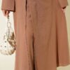Split Hem Belted Linen Tunic Set Latte - Imagen 4