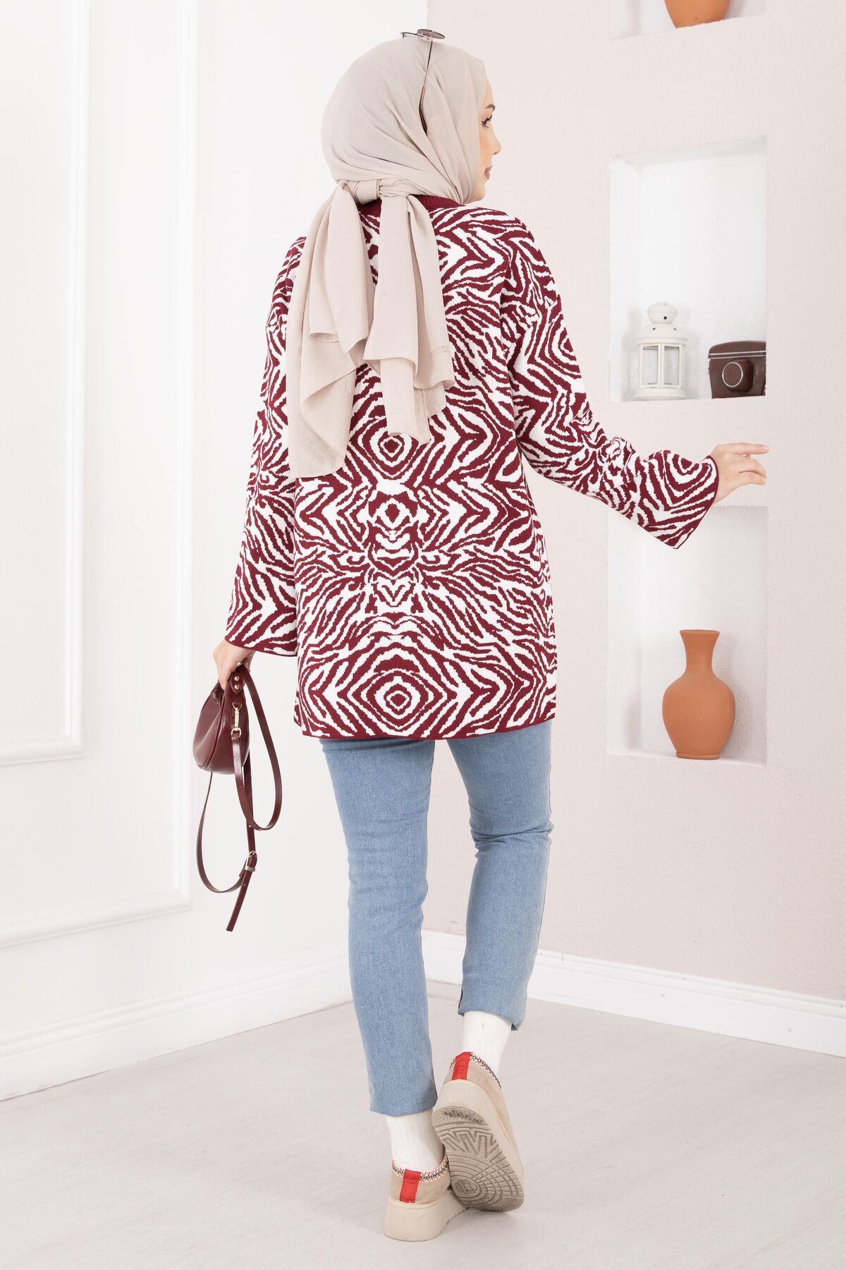 Zebra Print Knitted Sweater Burgundy – Bild 5