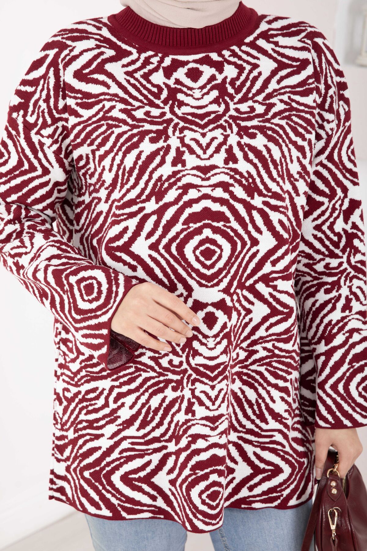 Zebra Print Knitted Sweater Burgundy – Bild 4