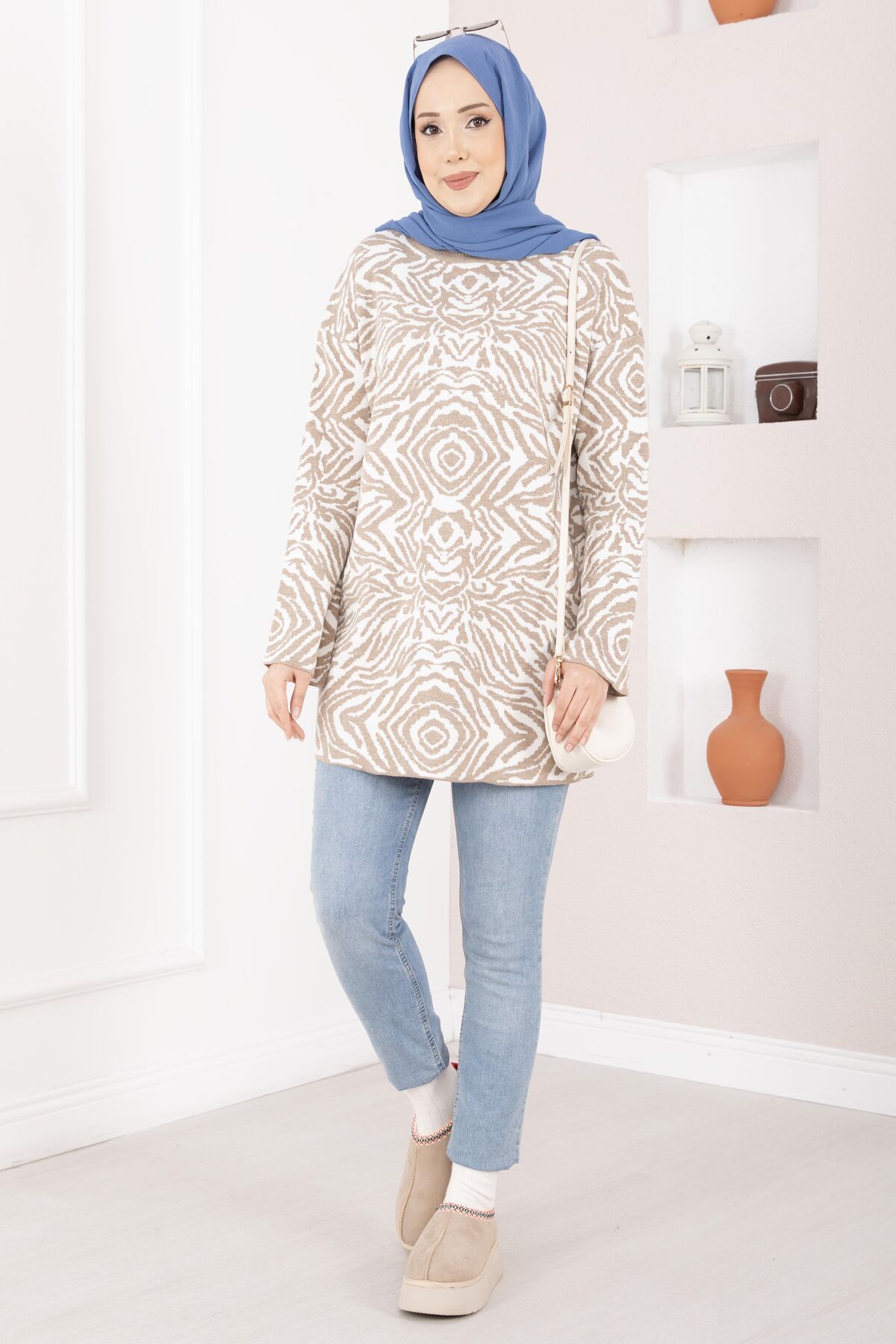 Zebra Print Knitted Sweater Mink