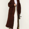 Zigzag Textured Knit Long Cardigan Dark Brown