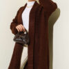 Zigzag Textured Knit Long Cardigan Dark Brown – Image 2