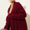 Zigzag Textured Knit Long Cardigan Burgundy – Image 2