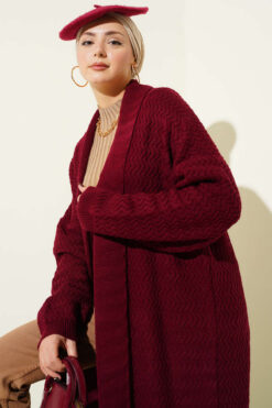 Alternative view of Zigzag Textured Knit Long Cardigan Burgundy