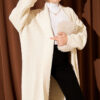 Zigzag Textured Knit Long Cardigan Ecru – Image 2