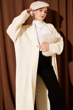 Alternative view of Zigzag Textured Knit Long Cardigan Ecru
