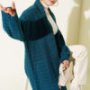 Zigzag Textured Knit Long Cardigan Petrol