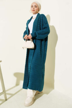 Alternative view of Zigzag Textured Knit Long Cardigan Petrol