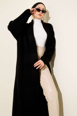 Alternative view of Zigzag Textured Knit Long Cardigan Black