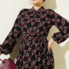 Buttoned Chiffon Dress with Chain Pattern Burgundy - Imagen 2