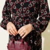 Buttoned Chiffon Dress with Chain Pattern Burgundy - Imagen 4
