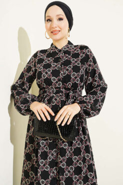 Alternative view of Buttoned Chiffon Dress with Chain Pattern Rose Dust