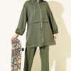 Chain-Detailed Zip-Up French Terry Two-Piece Set Khaki
