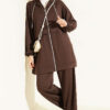 Chain-Detailed Zip-Up French Terry Two-Piece Set Brown