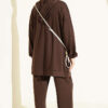 Chain-Detailed Zip-Up French Terry Two-Piece Set Brown - immagine 3