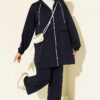 Chain-Detailed Zip-Up French Terry Two-Piece Set Navy Blue