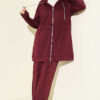 Chain-Detailed Zip-Up French Terry Two-Piece Set Plum