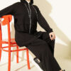 Chain-Detailed Zip-Up French Terry Two-Piece Set Black