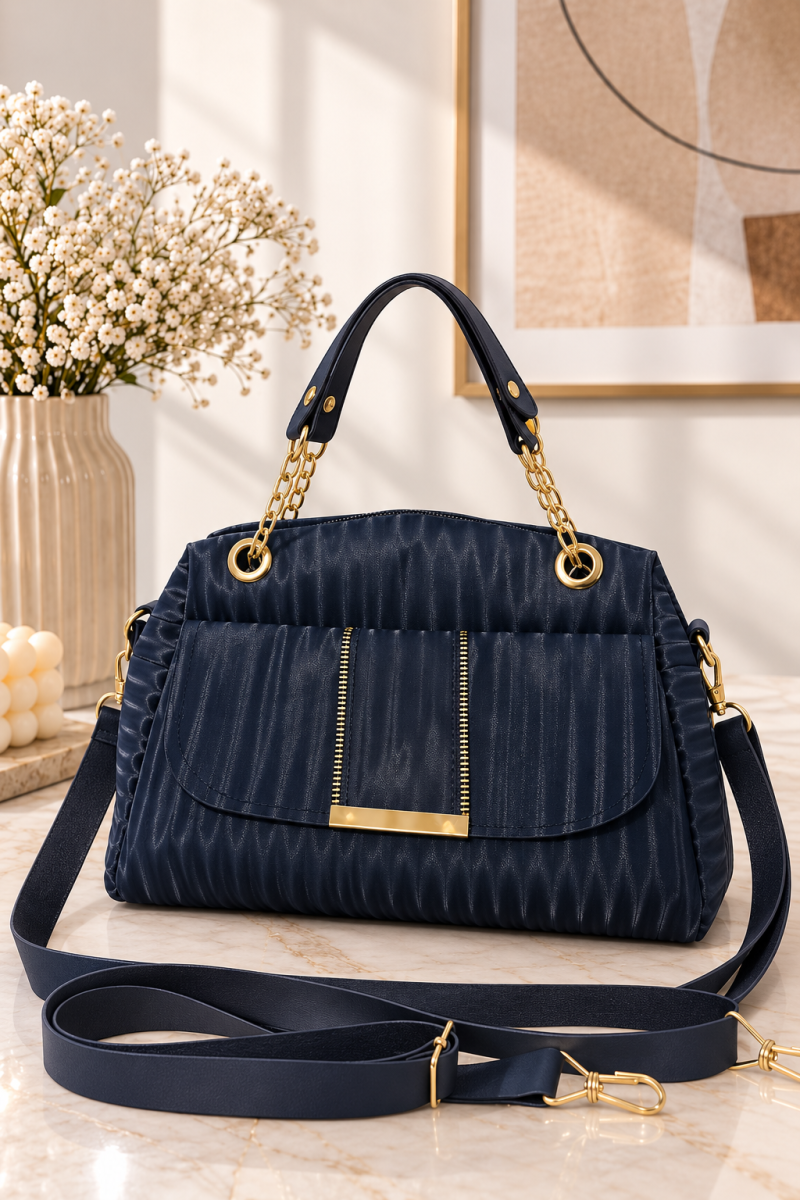 Women's Handbag with Chain Detail Navy Blue