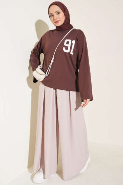 Alternative view of Printed French terry long tunic Brown