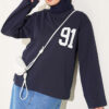 Printed French terry long tunic Navy Blue