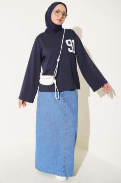 Alternative view of Printed French terry long tunic Navy Blue