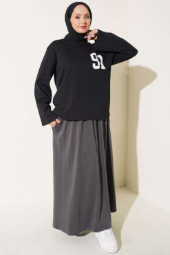 Alternative view of Printed French terry long tunic Black