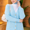 Lace-Pattern V-Neck Knit Cardigan Baby Blue